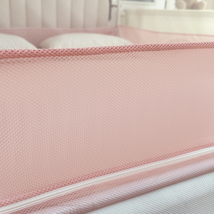 91家纺网 家纺一手货源 找家纺 2025新款双层花边全包围床笠款三开门蚊帐-幽梦星辰 藕玉