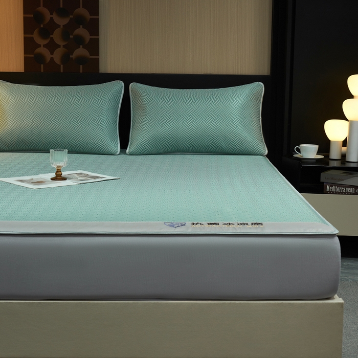 91家纺网 家纺一手货源 找家纺 小萌虎 2025新款碳光抗菌冰丝凉席床笠 饼干花-绿