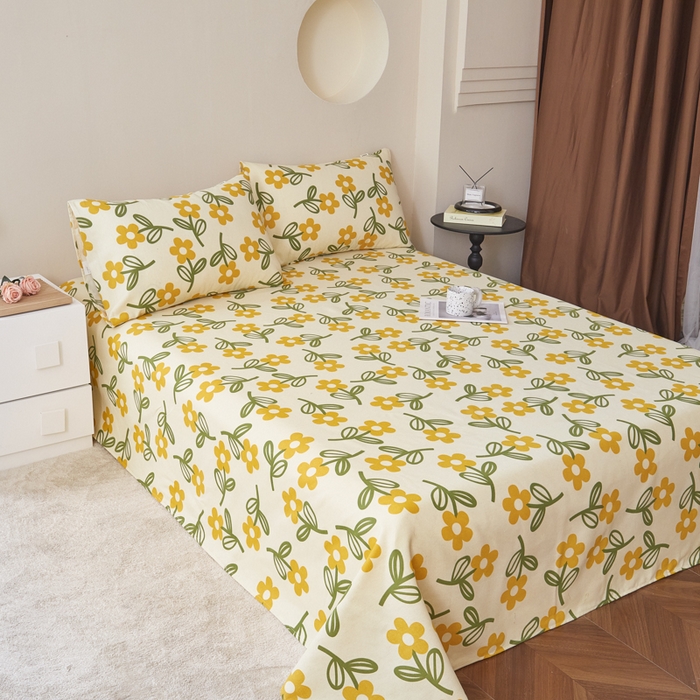 91家纺网 家纺一手货源 找家纺 绒艺席业 2025新款简约原棉印花老粗布床单 猫爪草