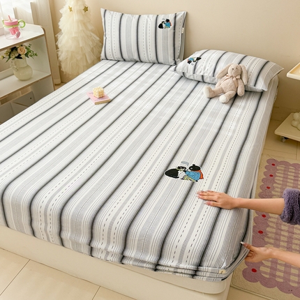 91家纺网 家纺一手货源 找家纺 （总）沐辰 2025春夏新款A类全棉纯棉老粗布烫画单品床笠 床笠单件