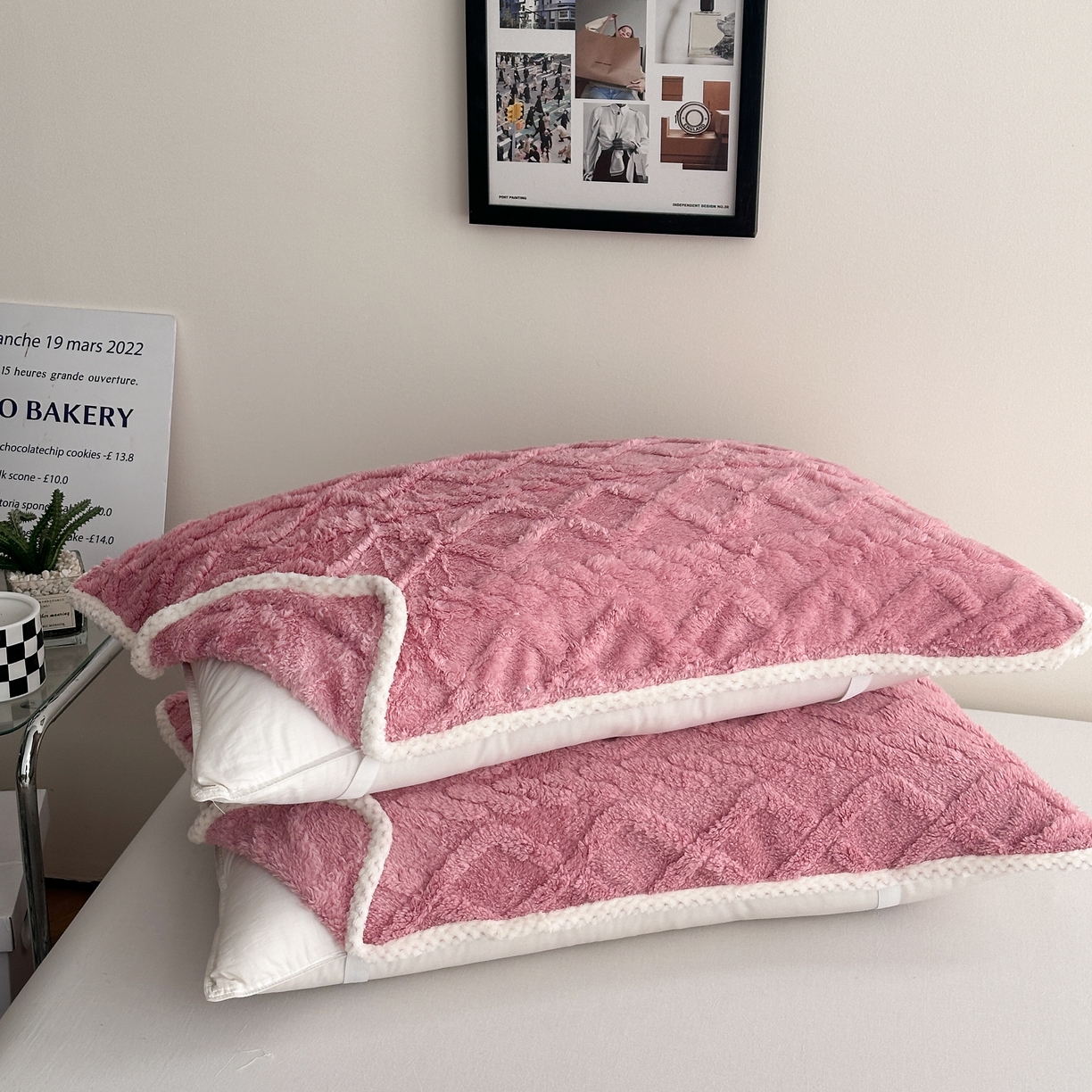 91家纺网 家纺一手货源 找家纺 乐嘉盈 2025新款塔芙绒枕皮 粉色