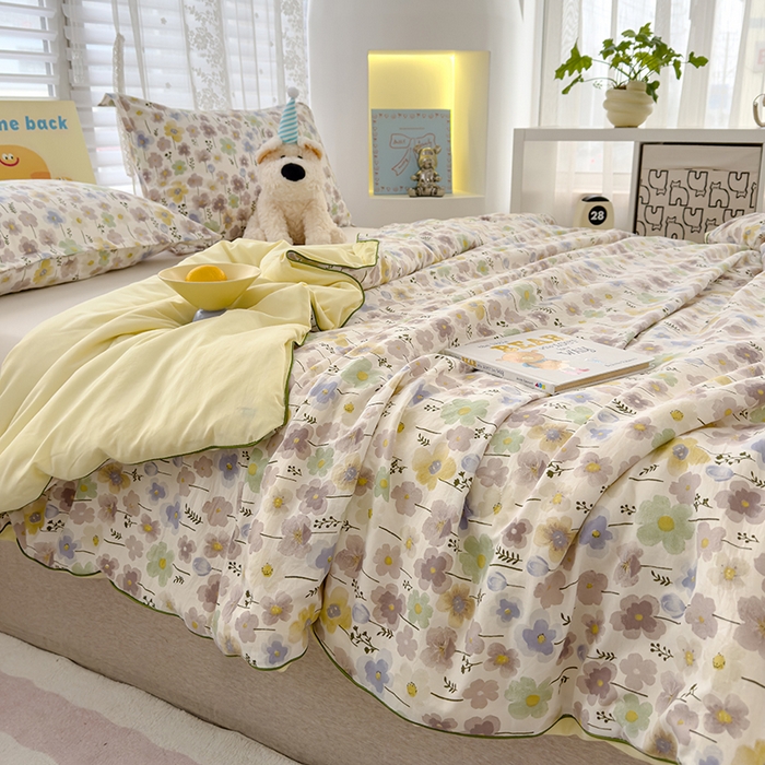 91家纺网 家纺一手货源 找家纺 星巴k家纺 2025新款A类水洗双层纱大豆纤维夏被夏凉被空调被 朵朵花丛