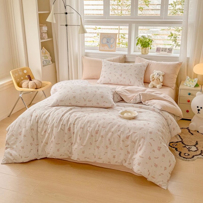 91家纺网 家纺一手货源 找家纺 2025新款40s全棉双层纱圆角吊边款四件套 初颜-粉