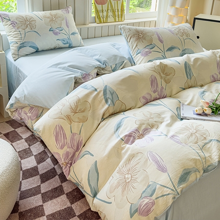 91家纺网 家纺一手货源 找家纺 澳梵家居 2025新款小清新全棉印花四件套 沁园