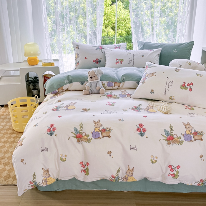 91家纺网 家纺一手货源 找家纺 世爵 2025新款全棉印花小清新套件系列-四件套 田园趣事