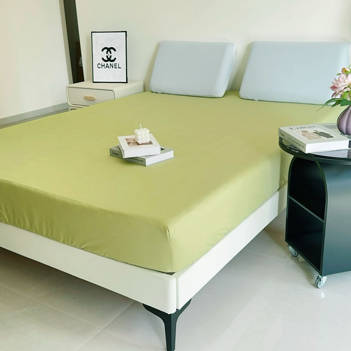 91家纺网 家纺一手货源 找家纺 兜米家居 2025新款纯色全棉床笠 山野绿