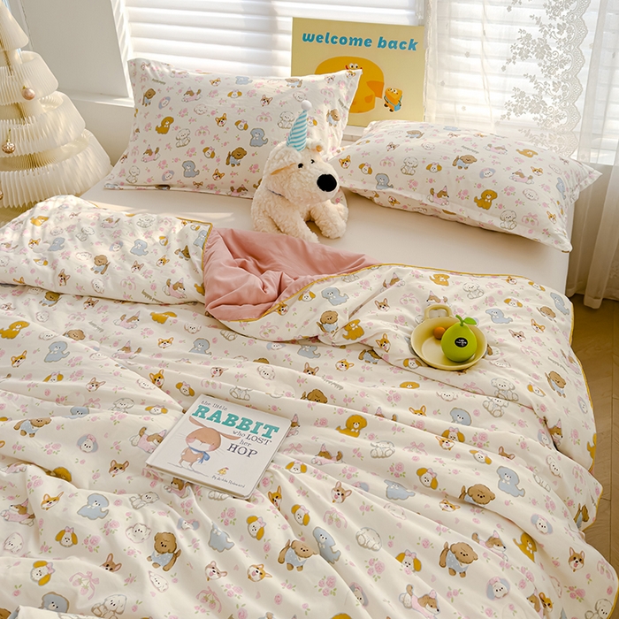 91家纺网 家纺一手货源 找家纺 星巴k家纺 2025新款A类水洗双层纱大豆纤维夏被夏凉被空调被 萌宠派对