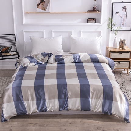 经年 2025新款条纹丝绸冰丝四件套-单被套 蓝白大格