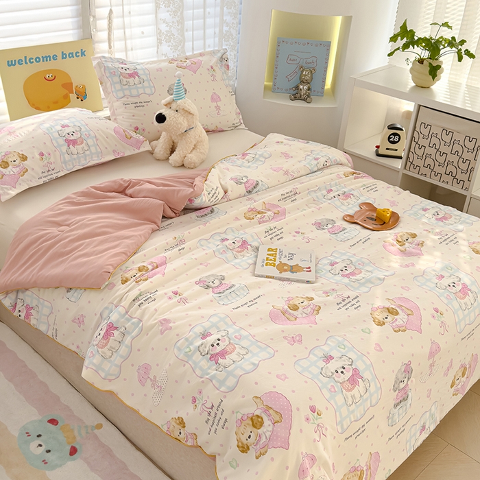 91家纺网 家纺一手货源 找家纺 星巴k家纺 2025新款A类水洗双层纱大豆纤维夏被夏凉被空调被 狗狗派对