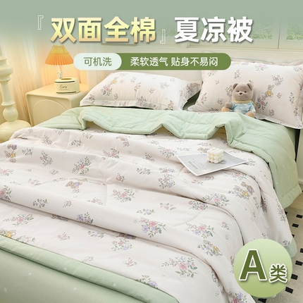 湘雪 2025新款双面全棉印花夏被可机洗小清新纯棉夏凉被薄被芯空调被子 满庭