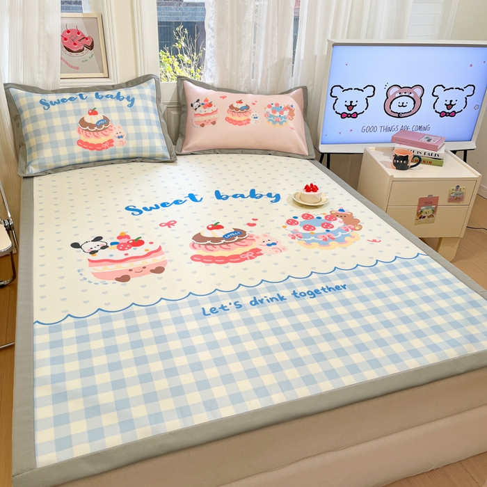 91家纺网 家纺一手货源 找家纺 柒月 2025新款大版数码印花碳光冰丝席 蛋糕派对