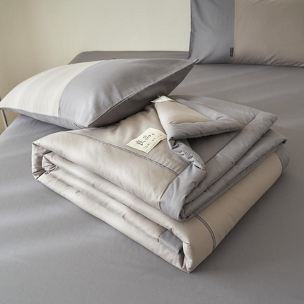 寐绸家纺 2025新款纯棉水洗北欧拼接撞色大豆纤维夏被四件套 北欧-浅灰