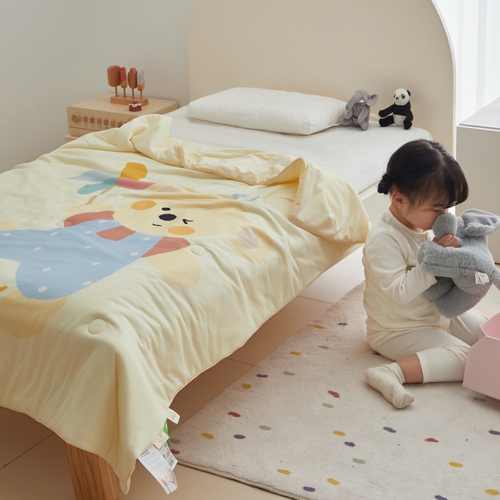 91家纺网 家纺一手货源 找家纺 荷马之梦 2025新款大版针织棉凉感丝AB版大豆儿童夏被 风车小熊