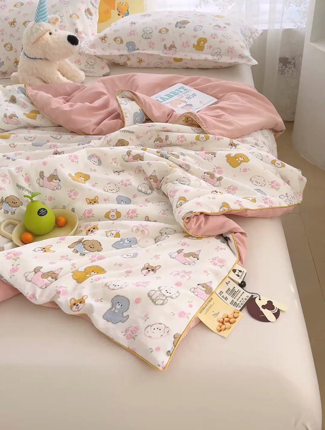 91家纺网 家纺一手货源 找家纺 星巴k家纺 2025新款A类水洗双层纱大豆纤维夏被夏凉被空调被 萌宠派对