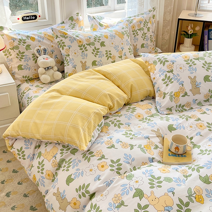 91家纺网 家纺一手货源 找家纺 世爵 2025新款全棉印花小清新套件系列-四件套 云萌小兔