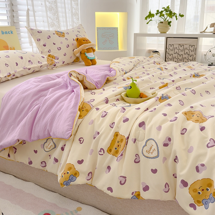 91家纺网 家纺一手货源 找家纺 星巴k家纺 2025新款A类水洗双层纱大豆纤维夏被夏凉被空调被 豹纹小熊