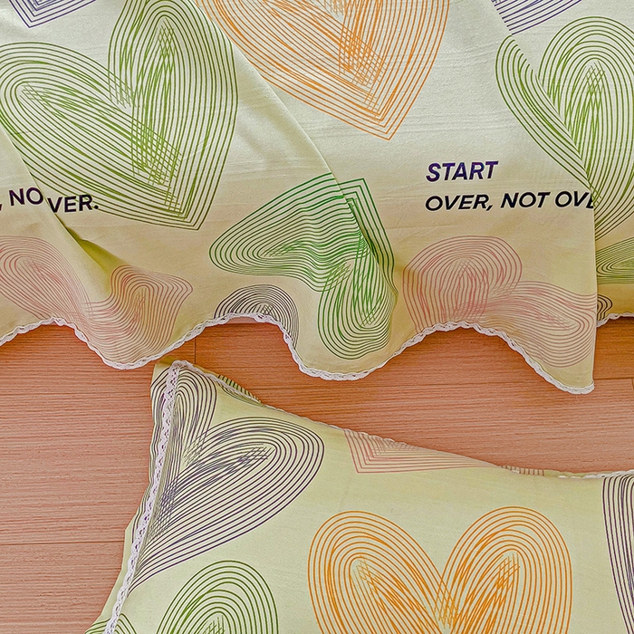 91家纺网 家纺一手货源 找家纺 梵克保罗 2025新款鱼骨棉老粗布凉席花边款床单三件套 心动-绿