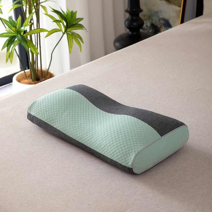 91家纺网 家纺一手货源 找家纺 九州枕芯 2025新款针织双拼纯荞麦枕 湖绿色