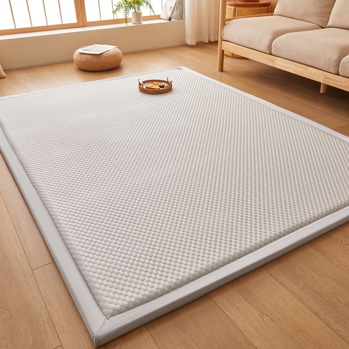 91家纺网 家纺一手货源 找家纺 2025新款包边工艺凉感冰藤地铺睡垫系列凉席地垫 凉豆豆灰