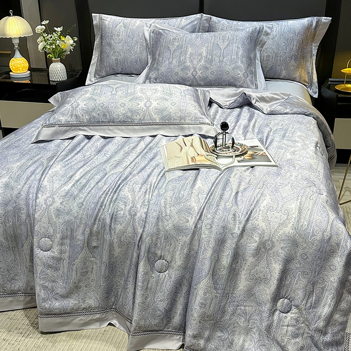 91家纺网 家纺一手货源 找家纺 欧夏2025春夏新款兰精天丝数码印花镂空夏被夏凉被空调被 伯爵-紫灰