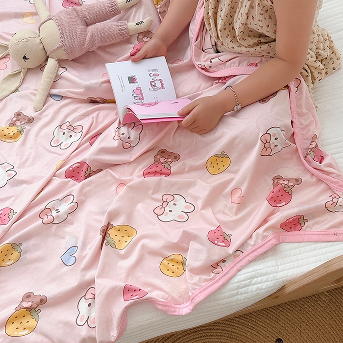 91家纺网 家纺一手货源 找家纺 嗨生活 2025新款婴儿裸睡级凉感针织毯幼儿园夏被儿童夏被毯子 萌萌兔