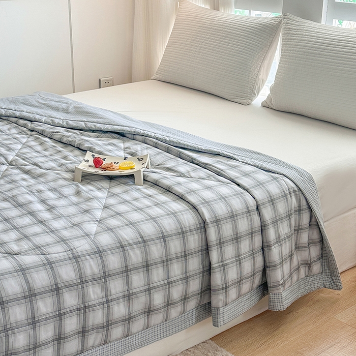 91家纺网 家纺一手货源 找家纺 瑜珠 2025新款A类双面全棉印花夏被夏凉被纯棉空调被 雅格灰