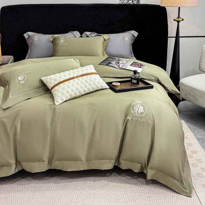 91家纺网 家纺一手货源 找家纺 沃尔居 2025新款亲肤舒适全棉纯棉绣花系列四件套 萨尔夫人-橄榄绿