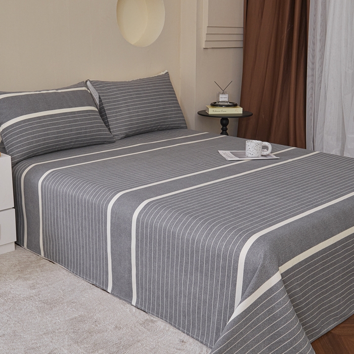 91家纺网 家纺一手货源 找家纺 绒艺席业 2025新款简约原棉印花老粗布床单 冷灰