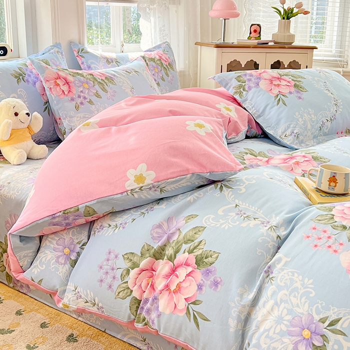 91家纺网 家纺一手货源 找家纺 世爵 2025新款全棉印花小清新单品系列-单被套 花叶倾城-蓝