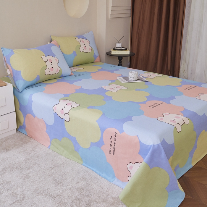 91家纺网 家纺一手货源 找家纺 绒艺席业 2025新款简约原棉印花老粗布床单 春日蜜糖