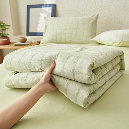 寐绸家纺 2025新款纯棉水洗棉三层石头纹提花大豆纤维夏被四件套 石头纹夏被-果绿