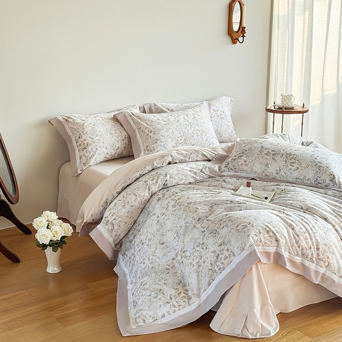 91家纺网 家纺一手货源 找家纺 巧玲珑 2025新款60支A类进口数码印花美式双拼四季款长绒棉四件套 秋叶原