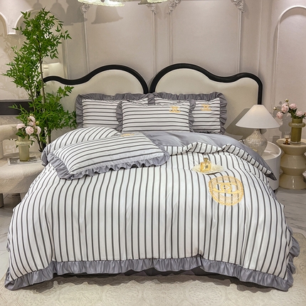 91家纺网 家纺一手货源 找家纺 经年 2025新款水洗真丝韩版四件套浅夏系列 浅夏-灰