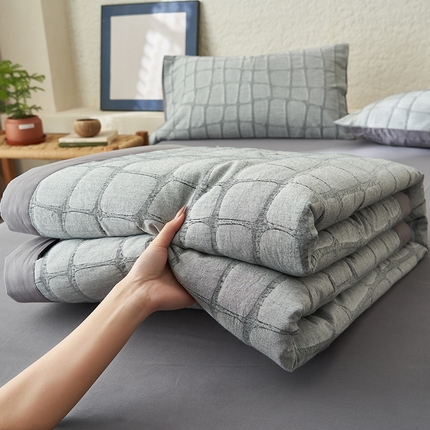 寐绸家纺 2025新款纯棉水洗棉三层石头纹提花大豆纤维夏被四件套 石头纹夏被-暗灰