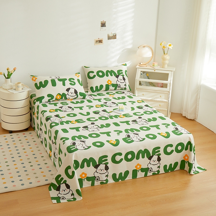 91家纺网 家纺一手货源 找家纺 绒艺席业 2025新款简约原棉印花老粗布床单 皮皮狗