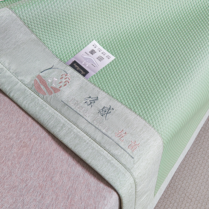 91家纺网 家纺一手货源 找家纺 梵克保罗 2025新款7A抗菌母婴级纯乙纶PE刺绣凉感丝豆豆席 叶子-绿