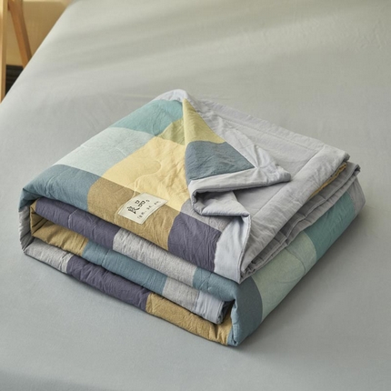 寐绸家纺 2025新款纯棉水洗棉无印风新疆棉花夏被四件套 彩色大格