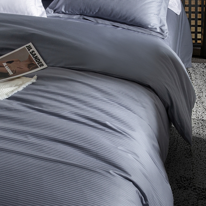 91家纺网 家纺一手货源 找家纺 121  2025新款高支高密提花长绒棉纯棉四件套-线条艺术 瑞士蓝