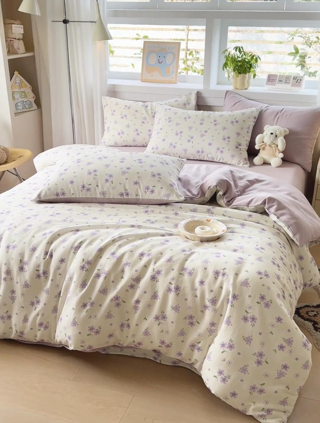 91家纺网 家纺一手货源 找家纺 2025新款40s全棉双层纱圆角吊边款四件套 浅梦-紫