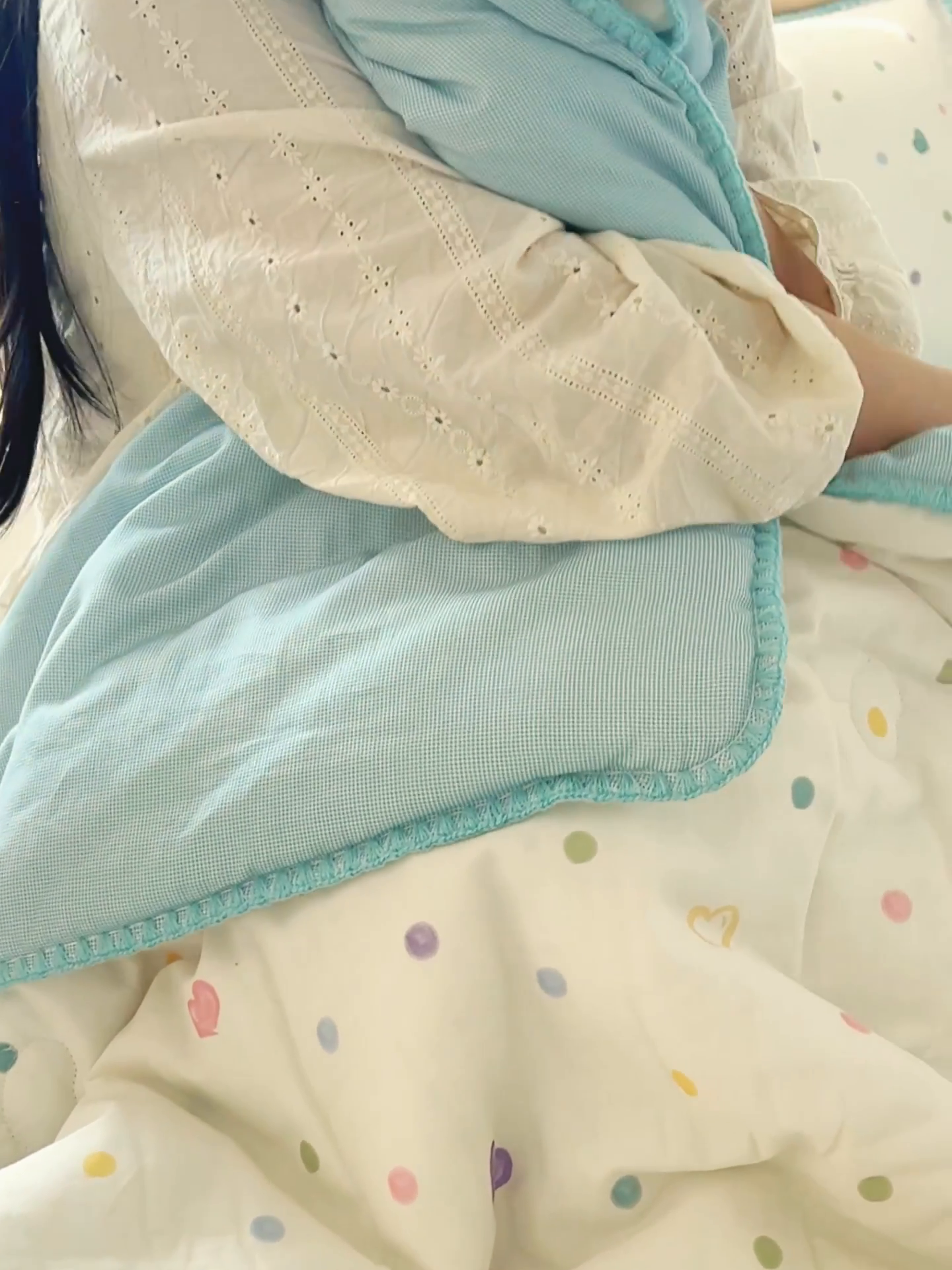 91家纺网 家纺一手货源 找家纺 寐绸家纺 2025新款纯棉双层纱印花大豆纤维夏被四件套 双层纱-波点