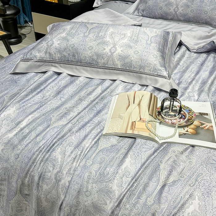 91家纺网 家纺一手货源 找家纺 欧夏2025春夏新款兰精天丝数码印花镂空夏被夏凉被空调被 伯爵-紫灰