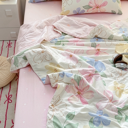 洺兰家居 2025新款A类全棉印花麻绳款夏被四件套 花开花落