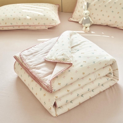 寐绸家纺 2025新款纯棉双层纱印花大豆纤维夏被四件套 双层纱-蝴蝶结