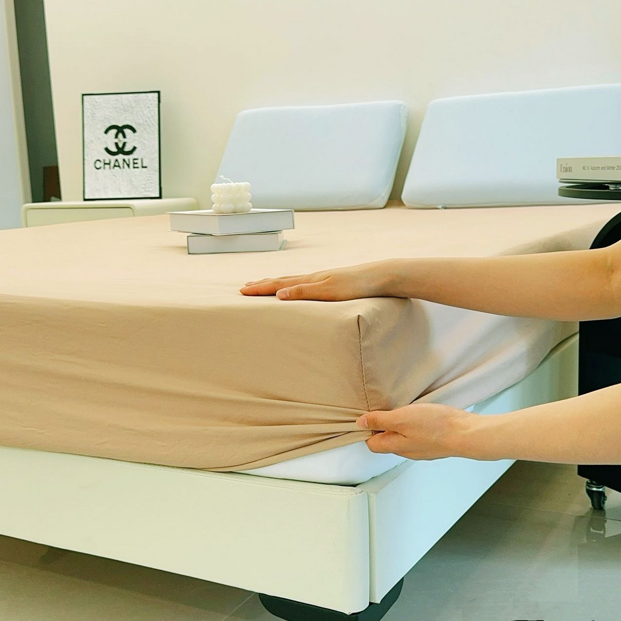 91家纺网 家纺一手货源 找家纺 兜米家居 2025新款纯色全棉床笠 伯爵姜茶