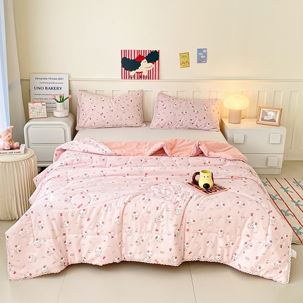 佰亿莱  2025春夏新款水洗棉羽丝绒小花边夏被夏凉被空调被 糖果kt