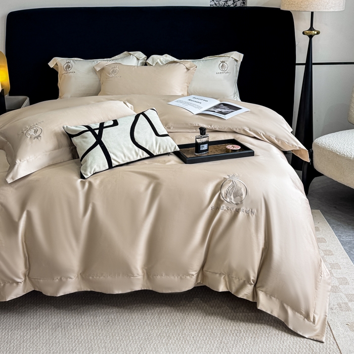 91家纺网 家纺一手货源 找家纺 沃尔居 2025新款亲肤舒适全棉纯棉绣花系列四件套 萨尔夫人-卡其