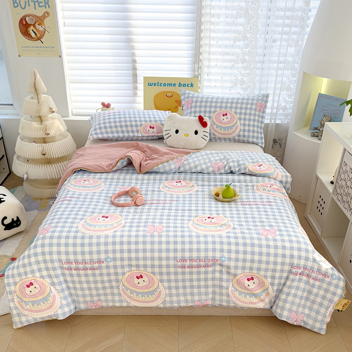 91家纺网 家纺一手货源 找家纺 星巴k家纺 2025新款A类水洗双层纱大豆纤维夏被夏凉被空调被 蛋糕猫