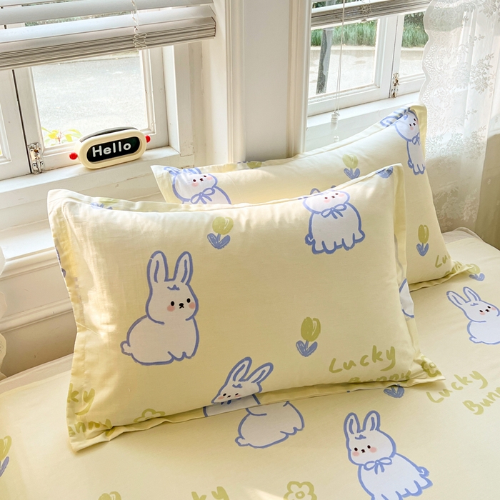 91家纺网 家纺一手货源 找家纺 世爵 2025新款全棉印花小清新套件系列-四件套 吉祥兔