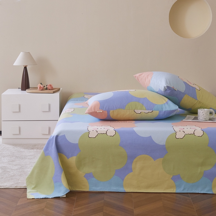 91家纺网 家纺一手货源 找家纺 绒艺席业 2025新款简约原棉印花老粗布床单 春日蜜糖