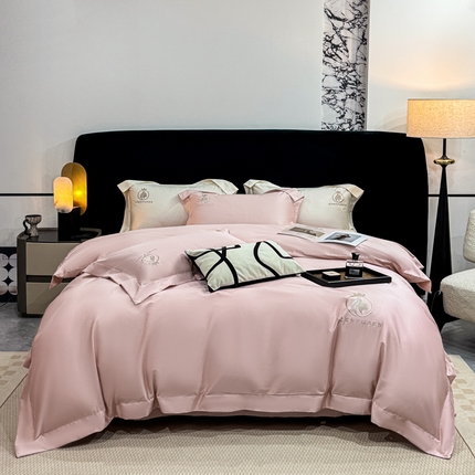 沃尔居 2025新款亲肤舒适全棉纯棉绣花系列四件套 萨尔夫人-豆沙